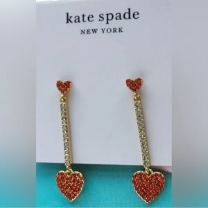 KATE SPADE Yours Truly Pave Heart Linear Earrings NWT Dust Bag Included